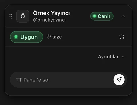 Eklenti kartı: ekip TikTok'ta gezerken baktığı yayıncının durumunu sayfanın üstünde görür.